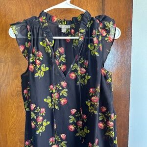 Point Sur for J Crew Navy Floral Tank Top | Size XS | Sleeveless, Floral Print